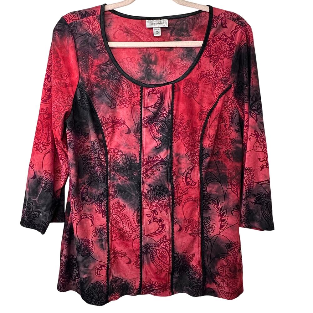 1X Y2K Whimsigoth Red Velvet Burnout Corset Style Top Dressbarn Witch Vamp Fairy